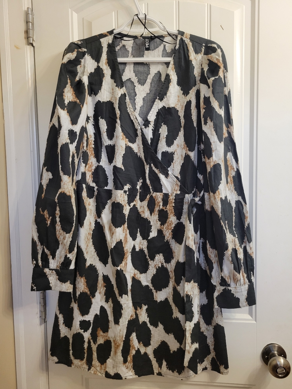 2/$25 Black & Brown Animal-Print Wrap Dress